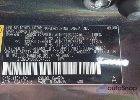 2009 Lexus Rx 350 350 из США, поврежденный, VIN 2T2GK31U59C077036